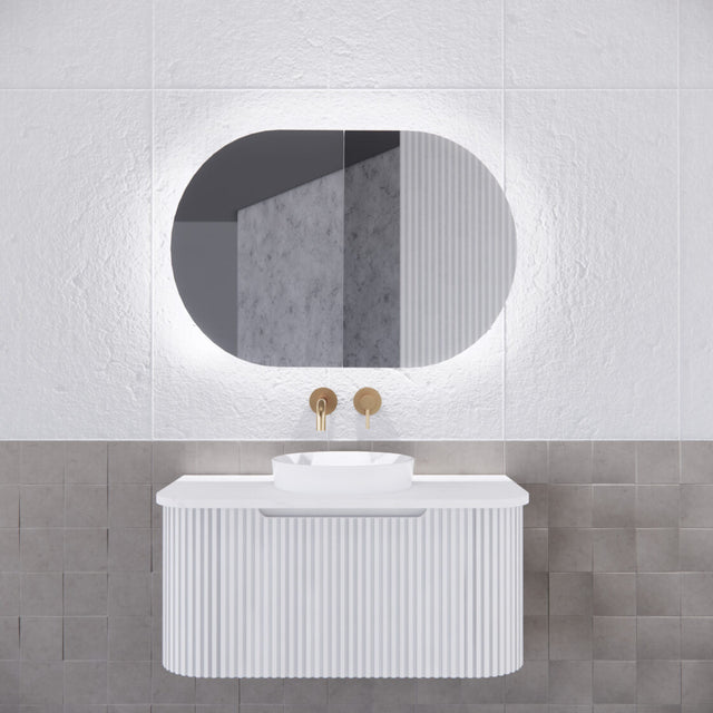 RIVA PARIS Matte White Oval LED Shaving Cabinet 870mm