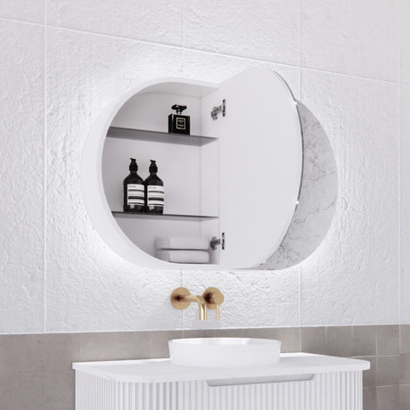 RIVA PARIS Matte White Oval LED Shaving Cabinet 870mm