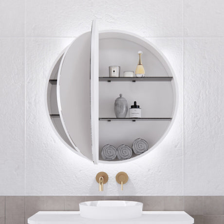 RIVA PARIS Matte White Round LED Shaving Cabinet 800mm