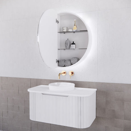 RIVA PARIS Matte White Round LED Shaving Cabinet 800mm