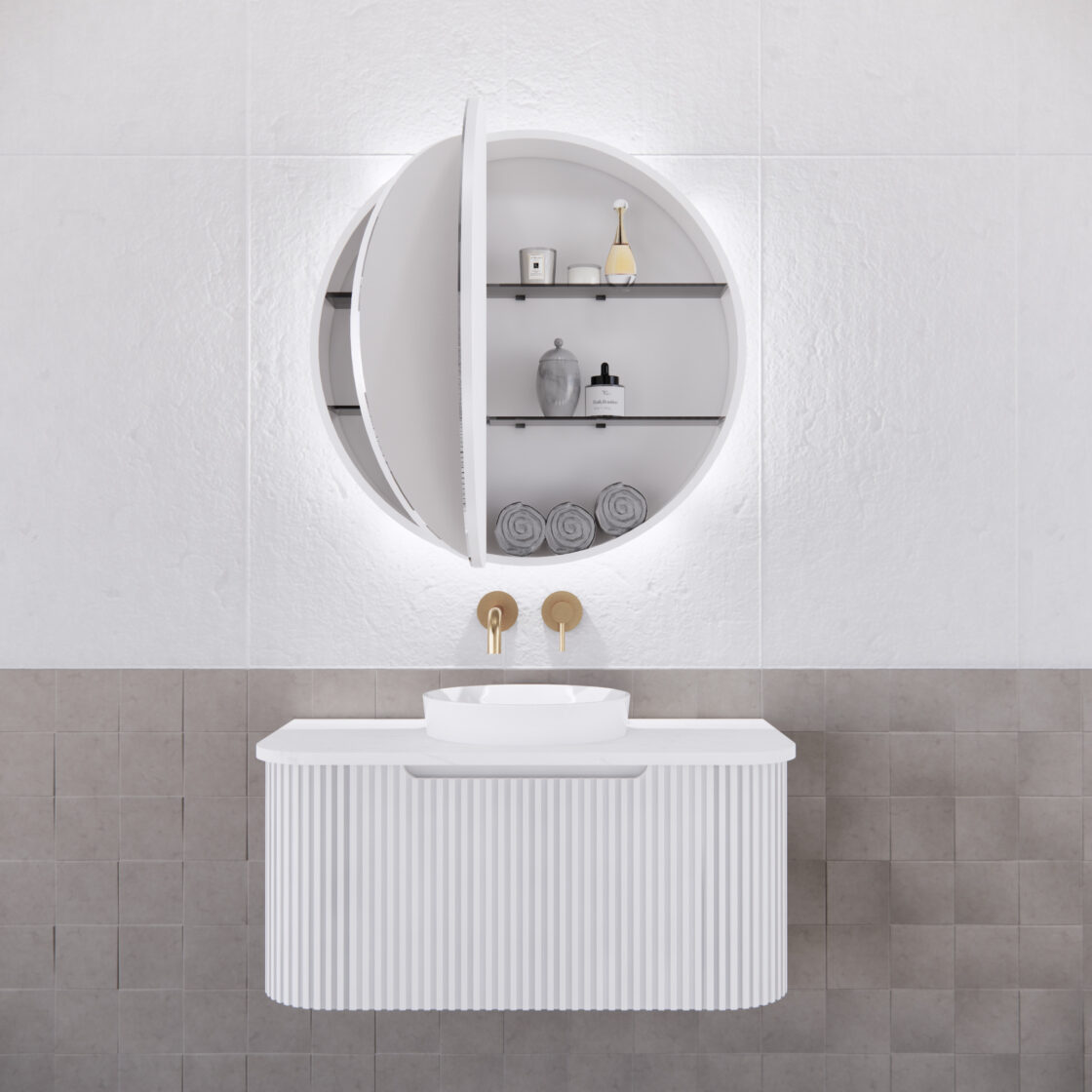 RIVA PARIS Matte White Round LED Shaving Cabinet 800mm