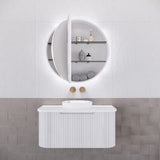 RIVA PARIS Matte White Round LED Shaving Cabinet 800mm