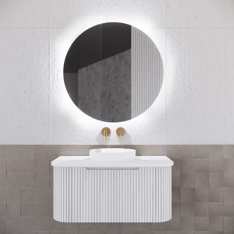 RIVA PARIS Matte White Round LED Shaving Cabinet 800mm