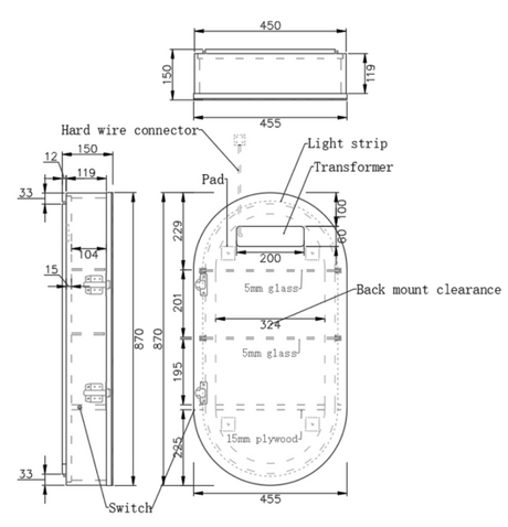 RIVA_PARIS_Oval_LED_Shaving_Cabinet_450mm-drawing