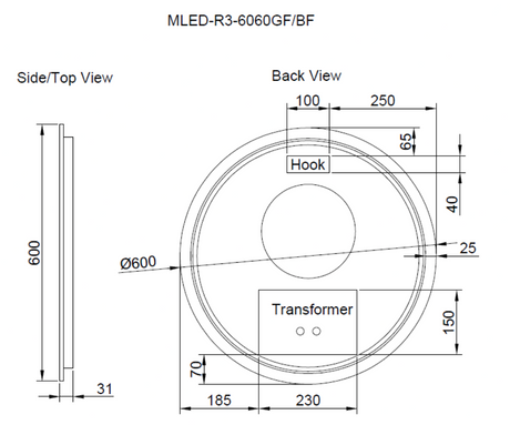 RIVA R3 LED Round Frame Mirror 600/800mm Brushed Nickel