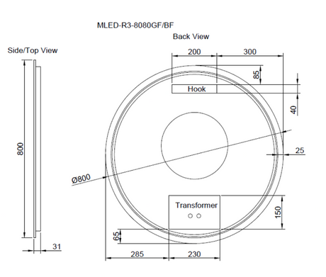 RIVA R3 LED Round Frame Mirror 600/800mm Brushed Nickel