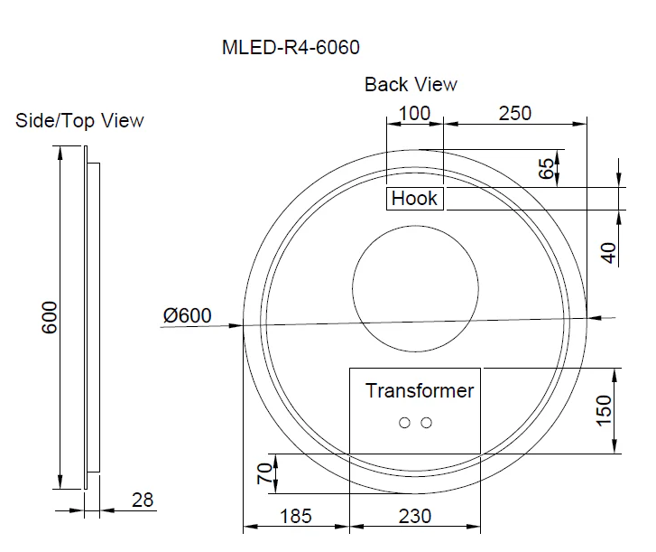 RIVA R4 Round Frameless 3 colors LED Mirror (600mm)