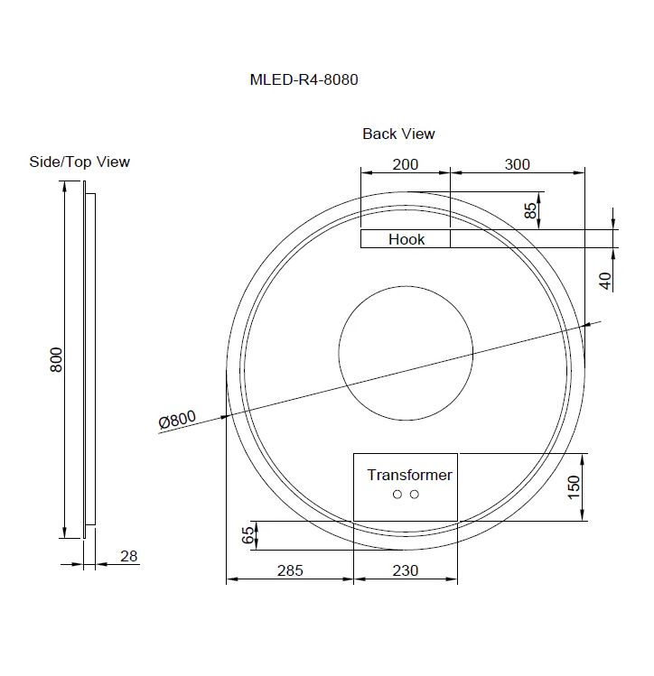 RIVA R4 Round Frameless 3 colors LED Mirror (800mm)