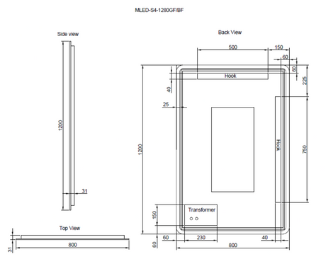 RIVA S4 LED Rectangle Frame Mirror 900/1200mm Matte Black