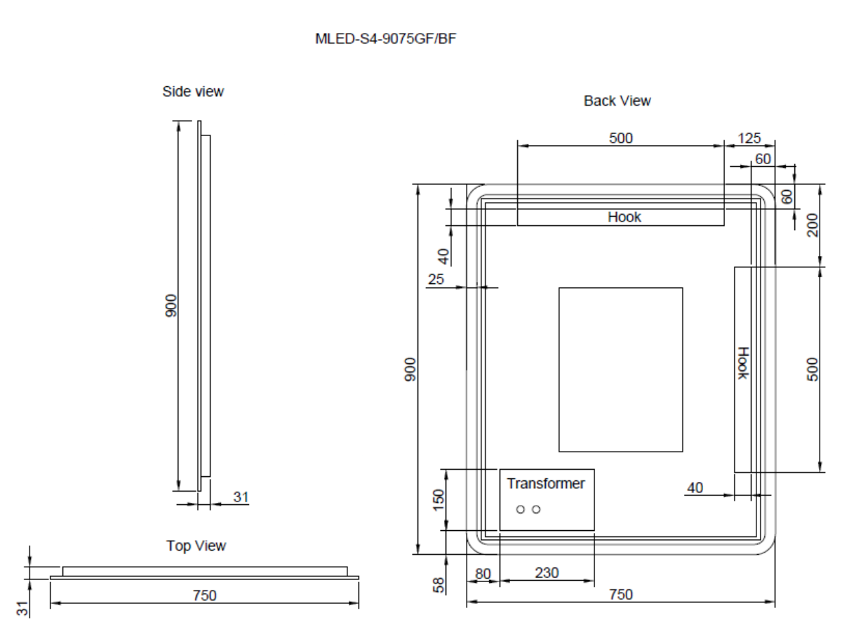RIVA S4 LED Rectangle Frame Mirror 900/1200mm Matte Black