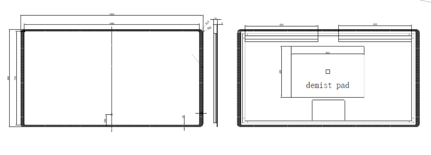 RIVA S5 LED Rectangle Frameless Mirror 500/750/1200/1500mm-Clearance