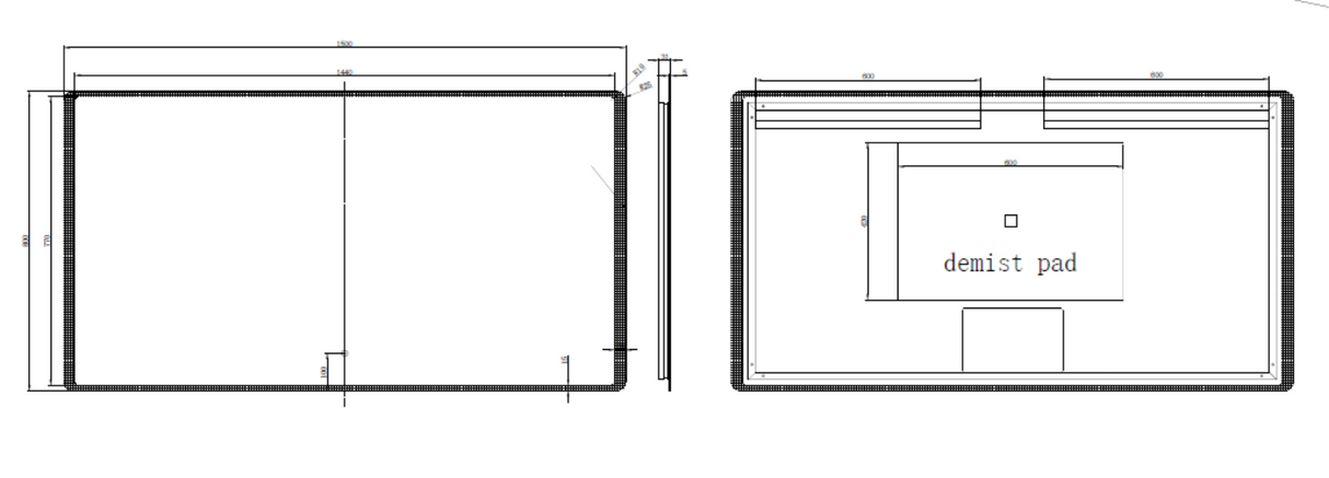 RIVA S5 LED Rectangle Frameless Mirror 500/750/1200/1500mm-Clearance