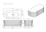 Rose Fluted Back-to-Wall Bathtub Overflow (Matte White) 1500/1700mm