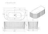 Rose Fluted Back-to-Wall Bathtub Overflow (Matte White) 1500/1700mm