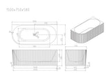 Rose V-Groove Corner Back-to-Wall Bathtub Overflow (Matte White) 1500/1700mm