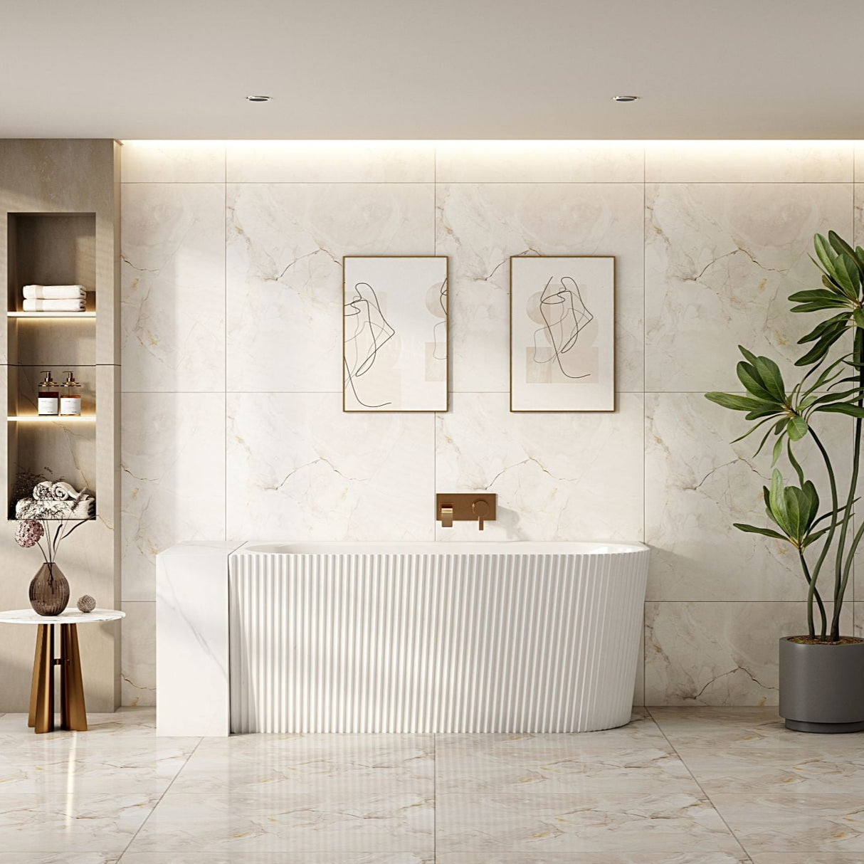Rose V-Groove Corner Back-to-Wall Bathtub (Matte White) 1500/1700mm