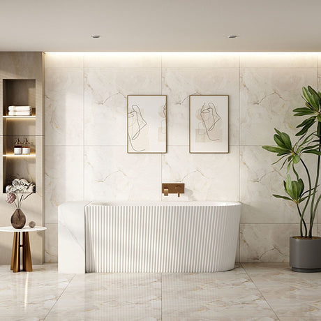Rose V-Groove Corner Back-to-Wall Bathtub (Matte White) 1500/1700mm