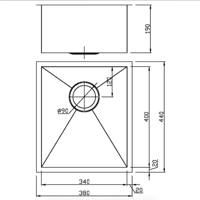 Rosa Above / Undermount 380 x 440 x 200mm (Chrome)