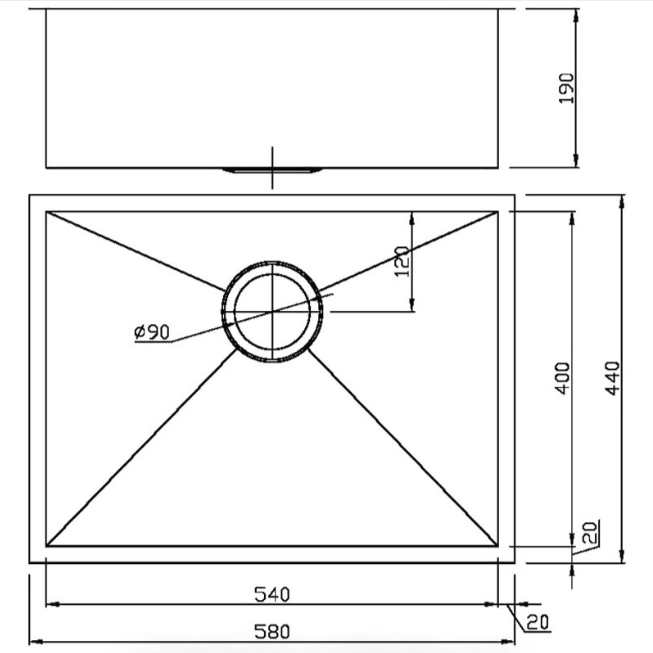 Rosa Above / Undermount 580 x 440 x 200mm (Chrome)
