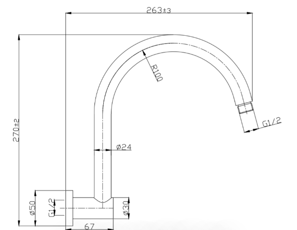 Round Curved Shower Arm (Chrome)