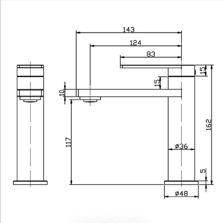 Ruki Basin Mixer - Technical Drawing