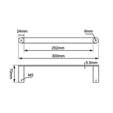 RUSHY Towel Bar 300mm - Black & Chrome Technical Drawing
