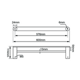 RUSHY Double Towel Rail 600mm - Black & Chrome Technical Drawing