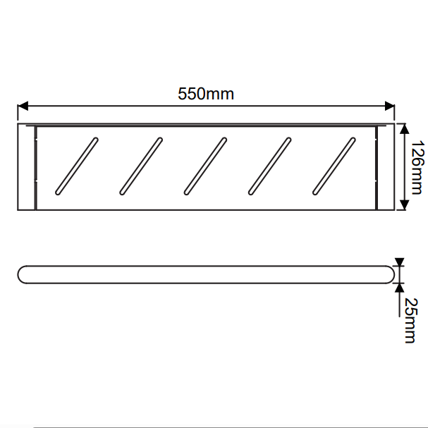 RUSHY Round Stainless Steel Shelf - Brushed Gun Metal Technical Drawing