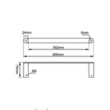 RUSHY Single Towel Rail 600mm - Brushed Brass Technical Drawing