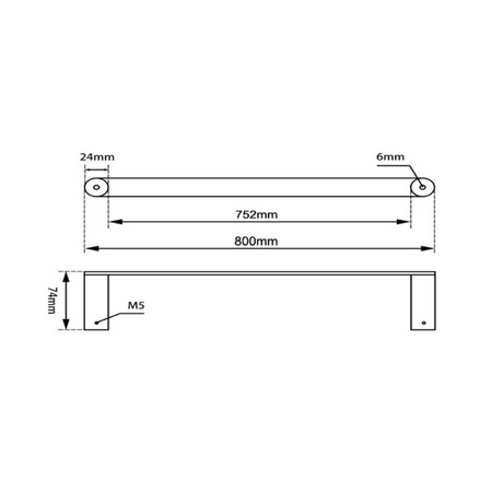 RUSHY Single Towel Rail 800mm - Brushed Brass Technical Drawing