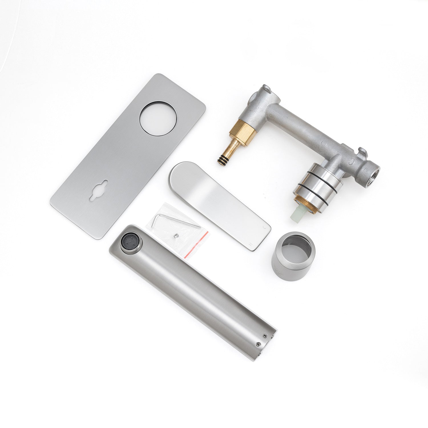 RUSHY Square Wall Mixer With Spout - Brushed Nickel