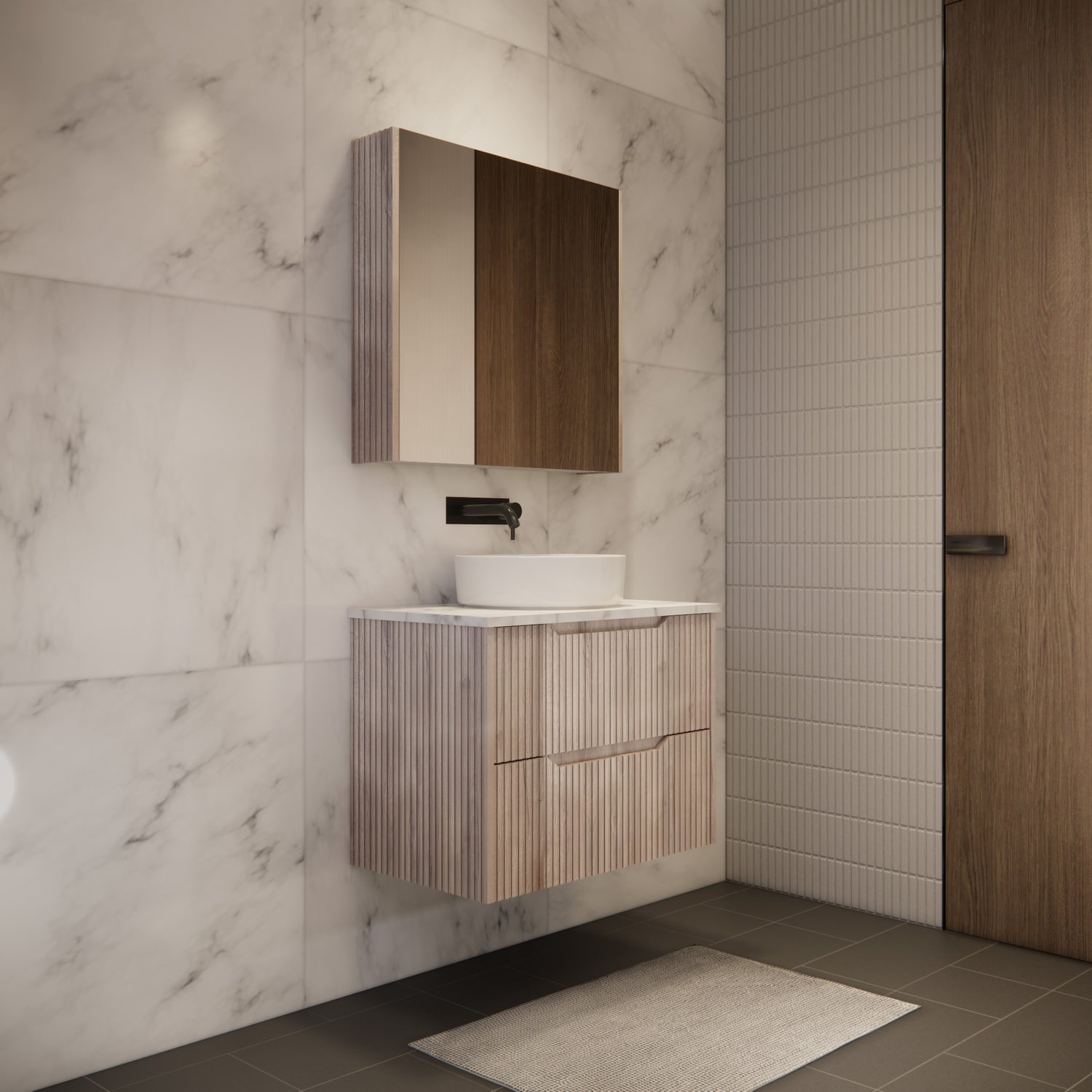Riva BALI Wall Hung Vanity White Oak 