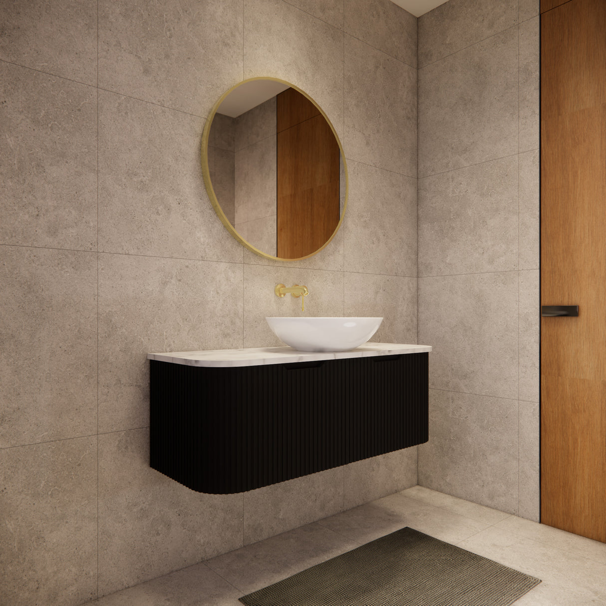 Riva BERGEN Curved Wall Hung Vanity (Matte Black)