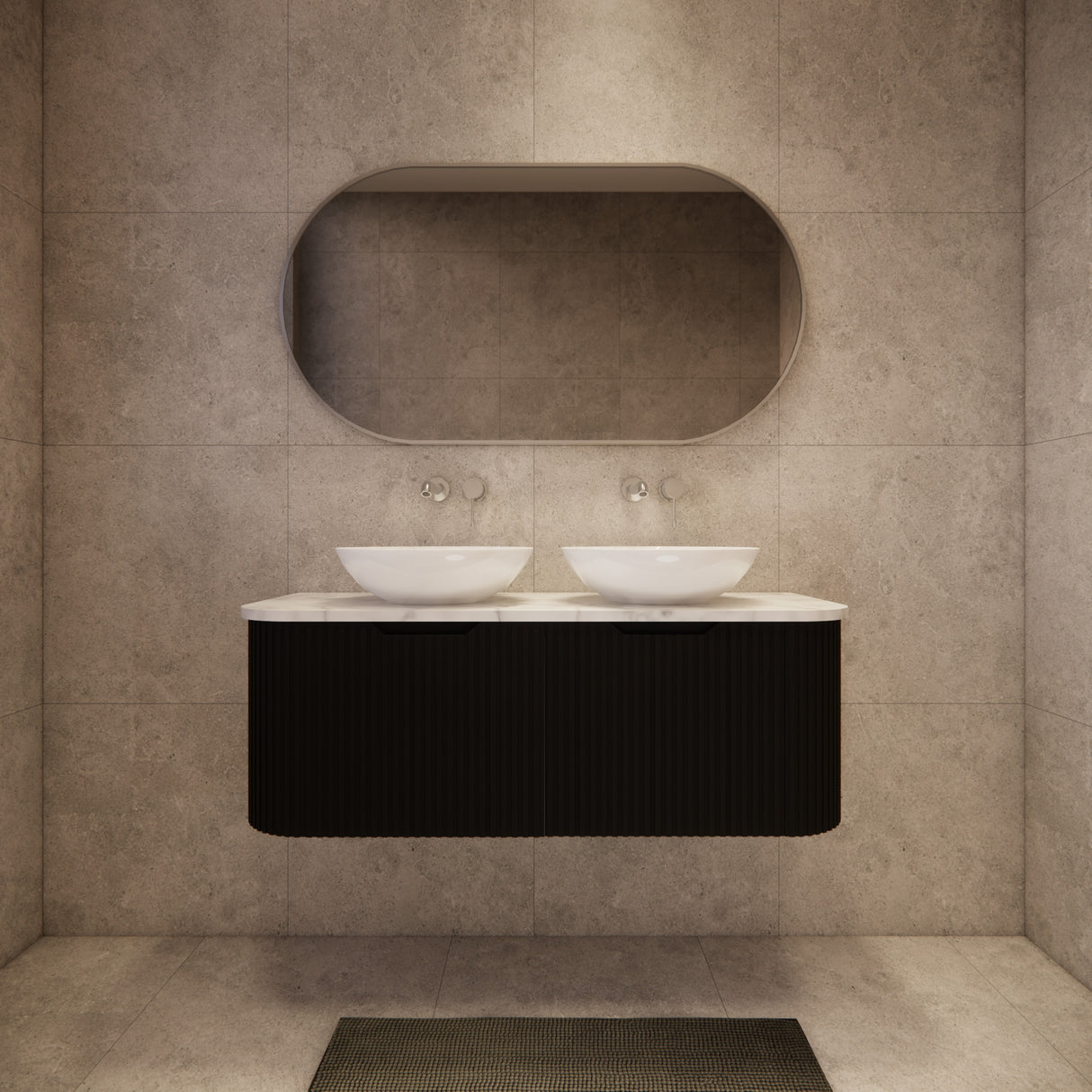 Riva BERGEN Curved Wall Hung Vanity (Matte Black)