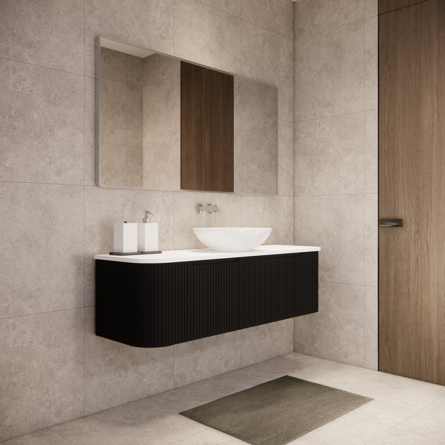 Riva BERGEN Curved Wall Hung Vanity (Matte Black)