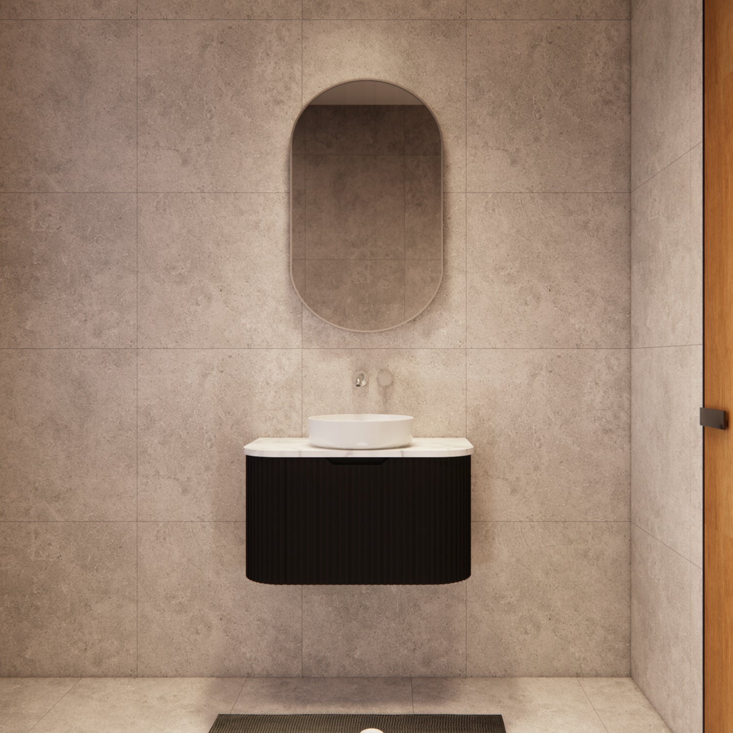 Riva BERGEN Curved Wall Hung Vanity (Matte Black)