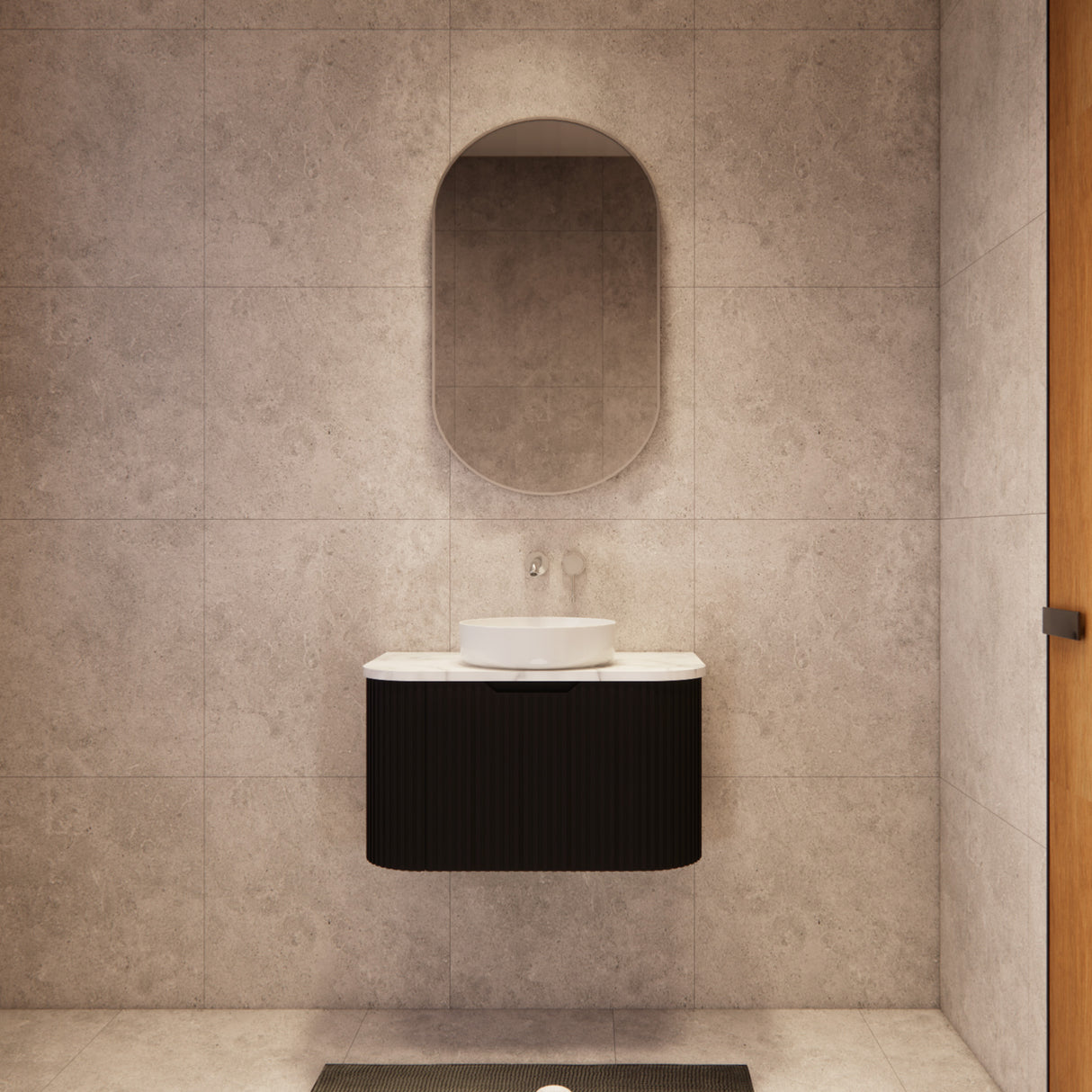 Riva BERGEN Curved Wall Hung Vanity (Matte Black)