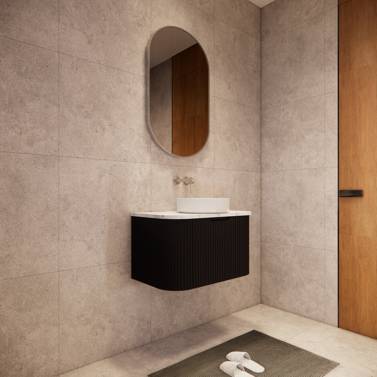 Riva BERGEN Curved Wall Hung Vanity (Matte Black)