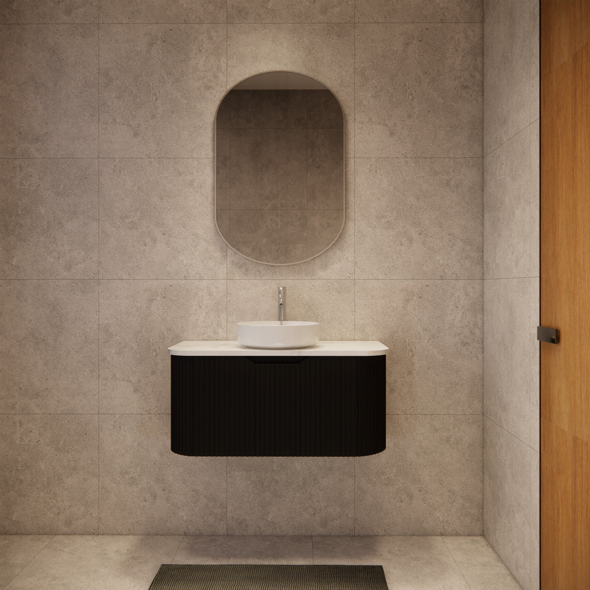 Riva BERGEN Curved Wall Hung Vanity (Matte Black)