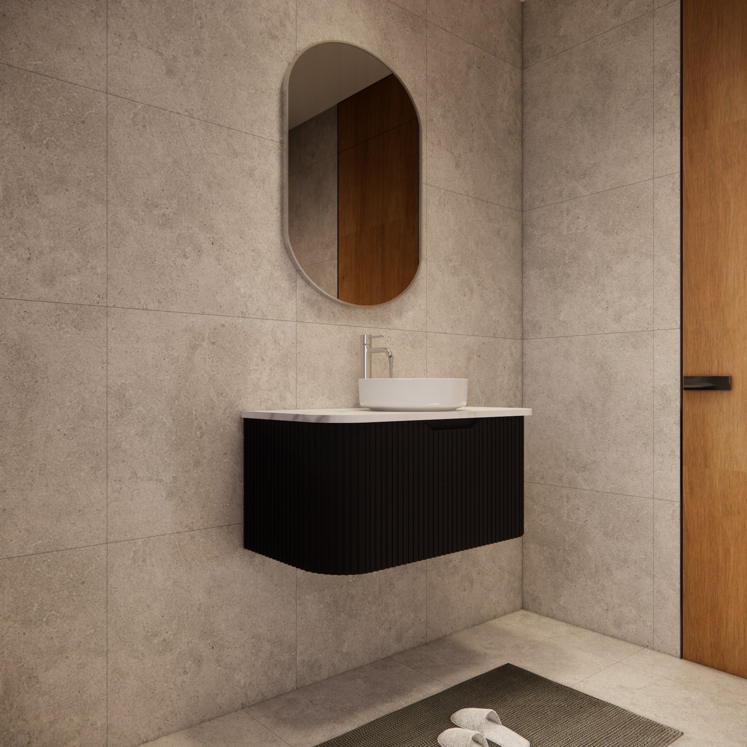 Riva BERGEN Curved Wall Hung Vanity (Matte Black)