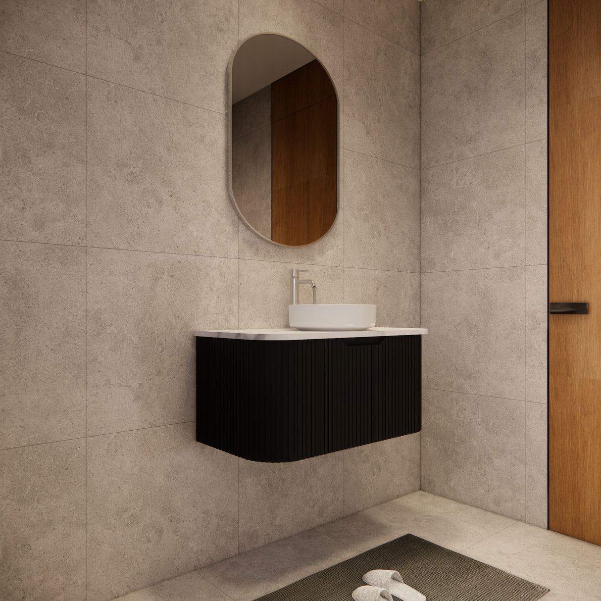 Riva BERGEN Curved Wall Hung Vanity (Matte Black)