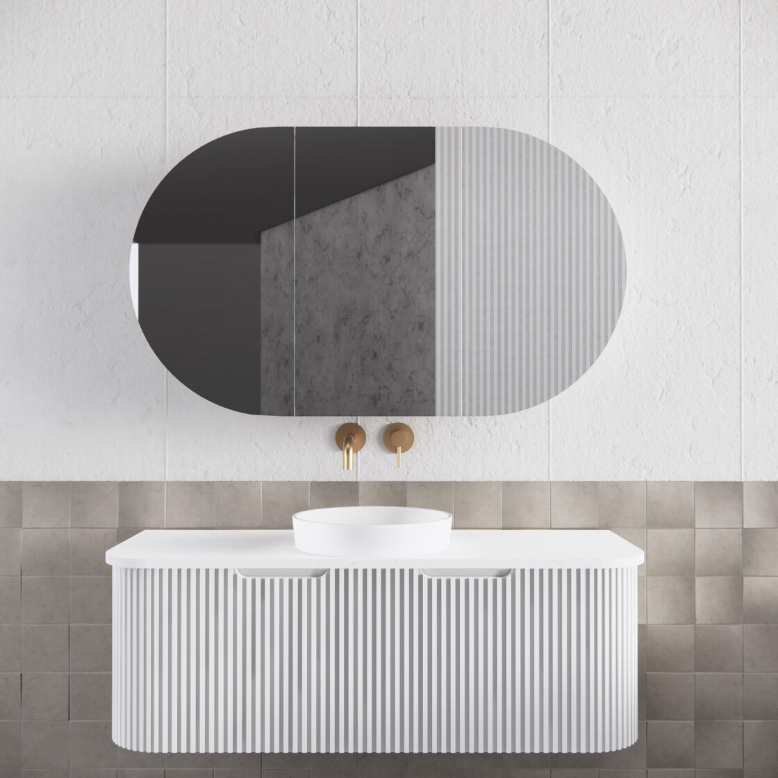 Riva BERGEN Curved Wall Hung Vanity (Matte White) (All Sizes)