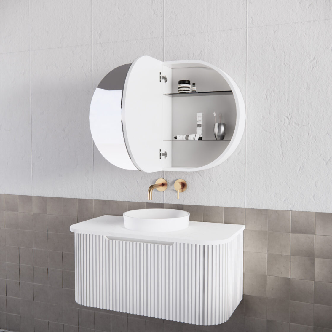 Riva BERGEN Curved Wall Hung Vanity (Matte White) (All Sizes)