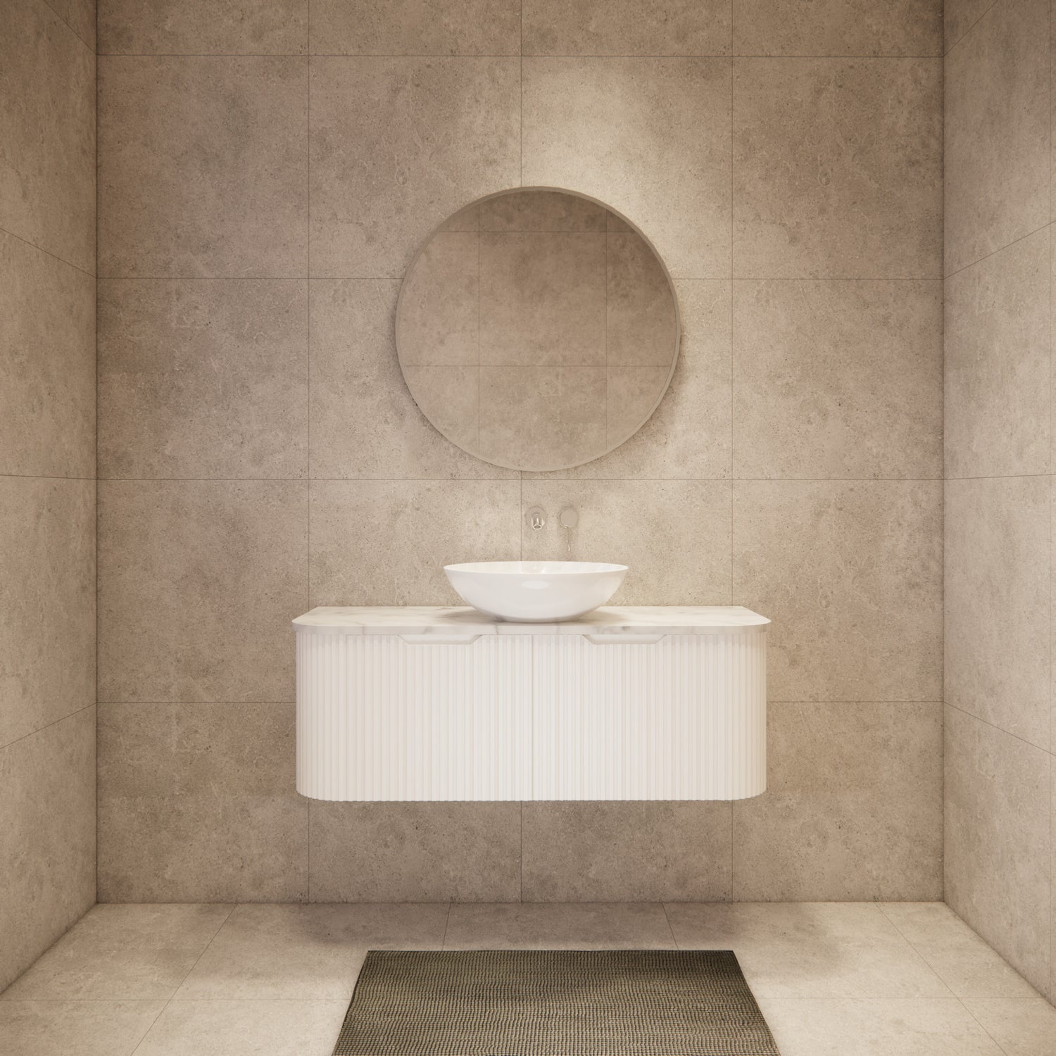 Riva BERGEN Curved Wall Hung Vanity (Matte White)