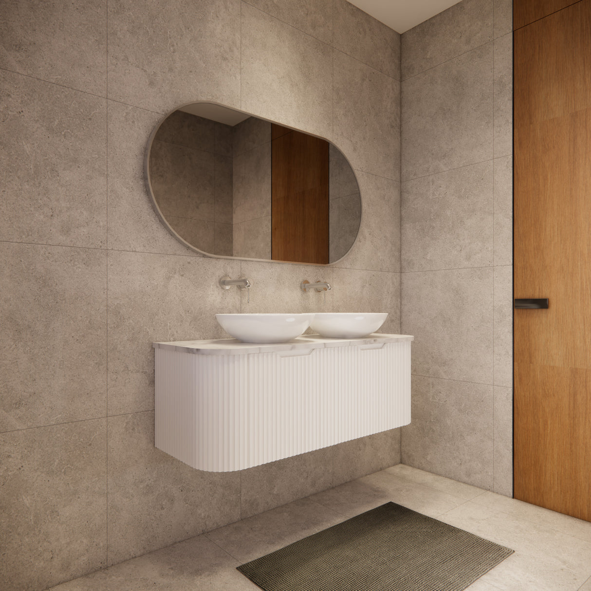 Riva BERGEN Curved Wall Hung Vanity (Matte White)