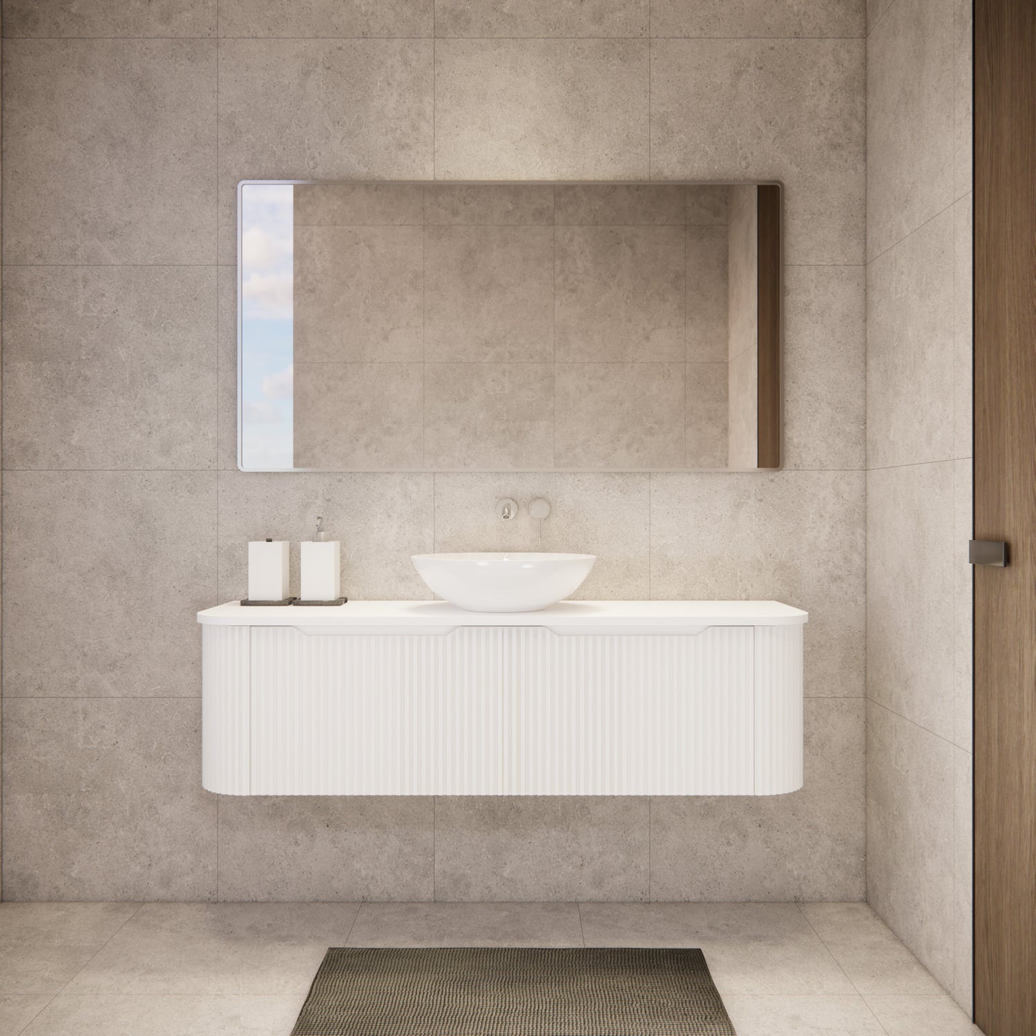 Riva BERGEN Curved Wall Hung Vanity (Matte White)