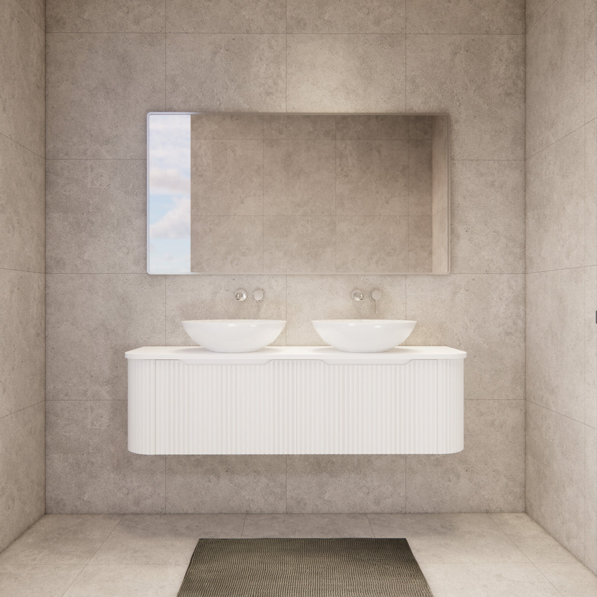 Riva BERGEN Curved Wall Hung Vanity (Matte White)