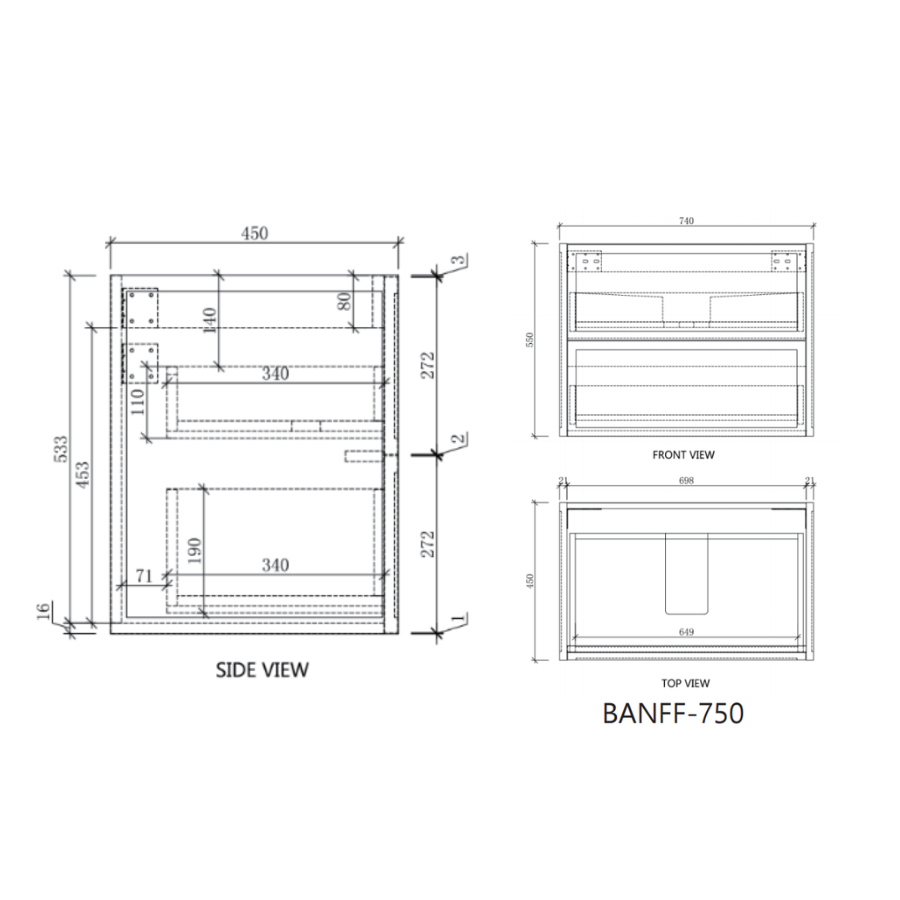 Riva Banff Wall Hung Vanity Coastal Oak (All Sizes)