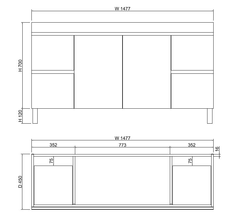 Riva LESS Freestanding Vanity Gloss White (All Sizes)