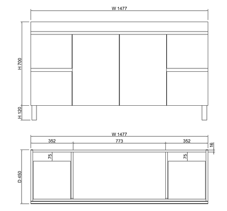 Riva LESS Freestanding Vanity Gloss White (All Sizes)